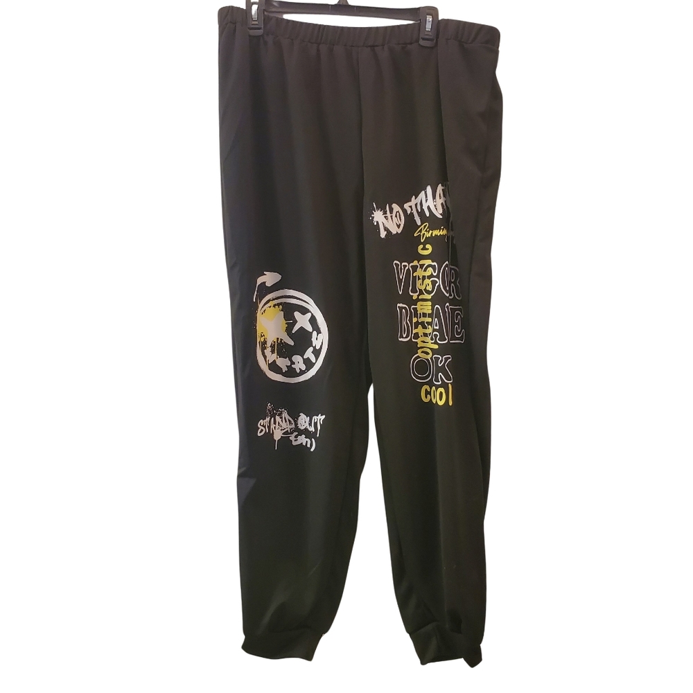 SHEIN Curve Solid Black Joggers Graphic Design Punk Women's Size 3XL